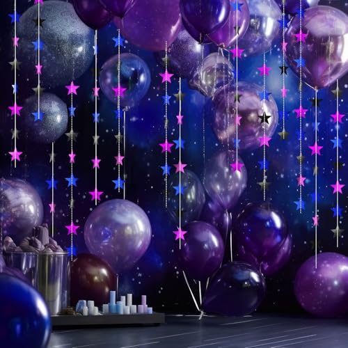 Patelai Blue Black Purple Glitter Star Garland Banner Decor, 130 Feet Bright Star Hanging Bunting Banner Backdrop for 2025 New Year Decor Graduation Wedding Birthday Christmas Party - Image 6