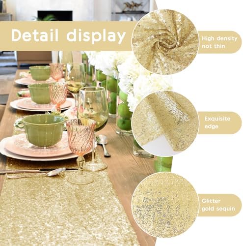 6 Packs 12 x 72 inches Sequin Table Runner, Gold Glitter Table Runner for Birthday Party Supplies Wedding Engagement Baby Shower Holiday Celebration Event Decorations - Image 3