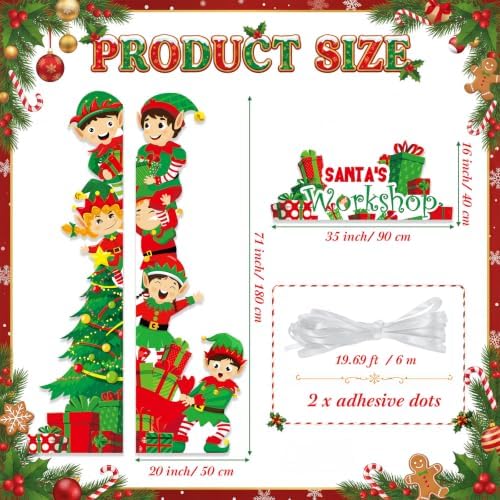 Peryiter 3 Pcs Christmas Door Decorations Santa's Workshop Elf Porch Banner - Image 2