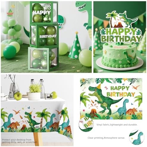 268Pcs Dinosaur Birthday Party Decorations, All-in-One Dinosaur Party Decorations Set for 25 Guests with Balloon Garland Arch, Plates, Tablecloth, Cake Topper, Backdrop, Napkins, Glitter Banner - Image 6