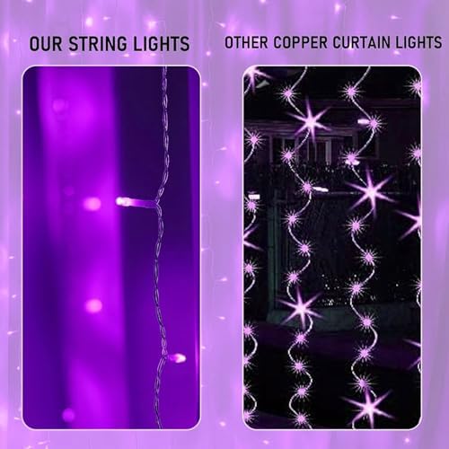Dazzle Bright 300 LED Christmas Curtain String Lights, Halloween Fairy Lights for Bedroom with 8 Lighting Modes, Waterproof Window Light Party Wedding Garden Wall Decor, Purple - Image 3