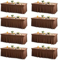 Wish Care 8 Pack Brown Spandex Table Clothes for 6 Foot Rectangle Tables, 6FT Wrinkle Free Fitted Tablecloths Ruffles Design Table Cloth for Party, Banquet, Wedding and Events by WishCare