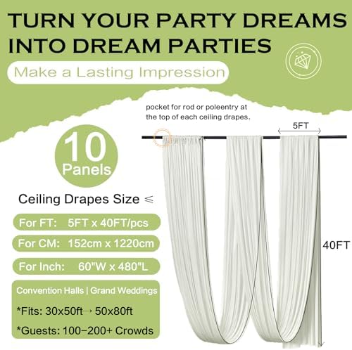 50ftx40ft Ivory Ceiling Curtain for Wedding Parties - Image 6
