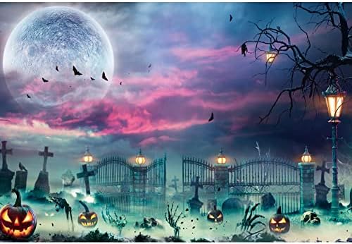 Renaiss 10x7ft Happy Halloween Graveyard Pumpkin Lantern Photography Background - Creepy Ghost Scary Night Cemetery Tombstones Party Decors Zombie Skull Photo Booth Props - Image 3