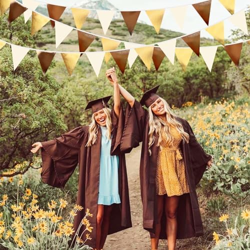 Brown Beige and Gold Party Decorations Fabric Triangle Pennant Banner Flag Bunting Garland for Boho Neutral Rustic Cowboy Western Teddy Bear Birthday Baby Shower Graduation Engagement Party Supplies - Image 4