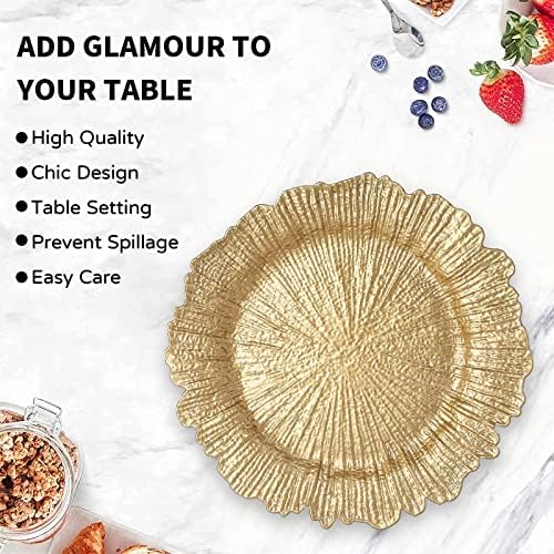 MAONAME Gold Charger Plates Set of 12, Reef Plate Chargers for Dinner Plate, Round Plastic Table Chargers for Thanksgiving, Christmas - Image 5