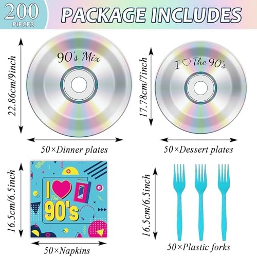 CHUNNIN 200Pcs 90's Party Paper Plates and Napkins for 50 Guests - Image 2
