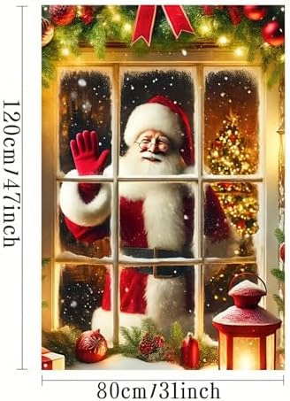 BlissYard Christmas Backdrop Santa Claus Photo Background 31x47 Winter Window Decorations Banner Wall Hanging Banner Photo Booth Prop Xmas Christmas Tree Gifts Photography Background New Year Party - Image 5