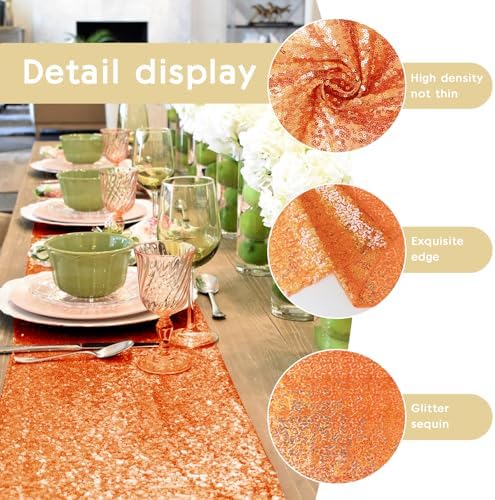 6 Packs 12 x 72 inches Sequin Table Runner, Orange Glitter Table Runner for Birthday Party Supplies Wedding Engagement Baby Shower Holiday Celebration Event Decorations - Image 6