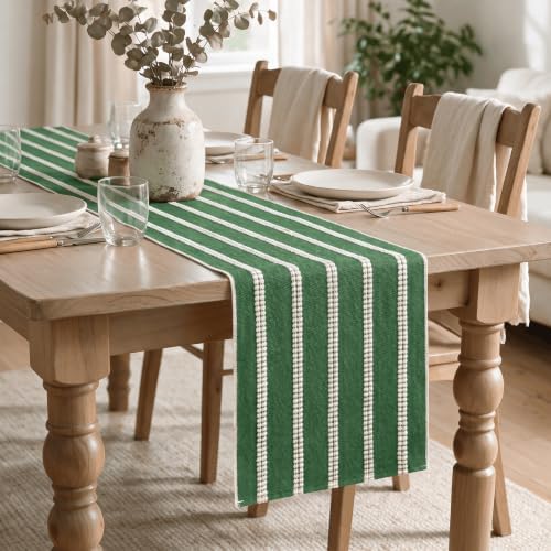 Artoid Mode Green Farmhouse Dashed Stripe Table Runner, Seasonal Holiday Christmas Boho Rustic Kitchen Dining Table Decoration for Home Party Decor 12x120 Inch - Image 4