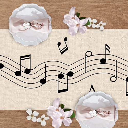 Vintage Music Sheets Dining Table Runner, Retro Musical Notes Staff - Image 4