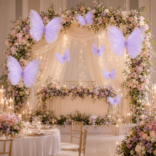 8 Pcs Large Butterfly Decorations, 3D Purple Silk Butterflies Wall Decor, 20 Inch Big and 12 Inch Small Hanging Butterflies for Birthday Party, Baby Shower, Wedding, Nursery and Centerpieces - Image 6