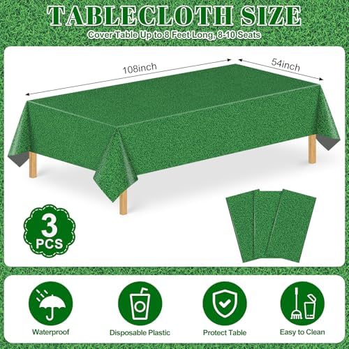 NatNarr 3 Pack Green Grass Field Plastic Tablecloth, Golf Table Cloth - Image 2