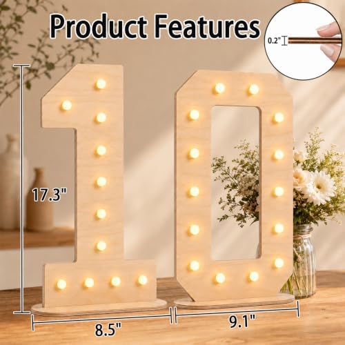 Pooqla 10th Birthday Decorations, 17.3 in Tall Wooden Light Up Numbers - Image 4
