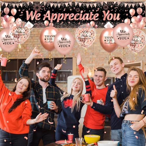 We Appreciate You Decorations Rose Gold Appreciate You Banner Yard Sign with 18 Pcs Balloons Thank You for All You Do Banner Employee Staff Appreciation Gifts Teacher Doctor Appreciation Party Decor - Image 3