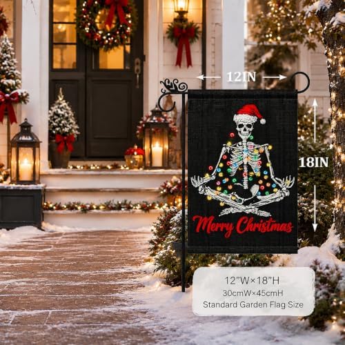 Merry Christmas Garden Flag Gothic Santa Hat Skeleton Outdoor Yard Decor - Image 3