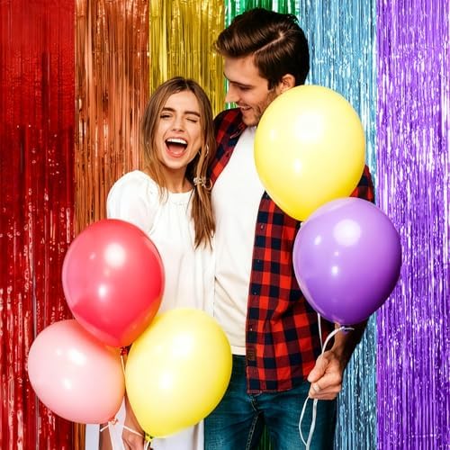 5 Pack Rainbow Backdrop Party Decorations Tinsel Curtain Party Streamer Foil Fringe Birthday Decorations Photo Booth Colorful Theme First Day of School Engagement Baby Shower Decor - Image 6