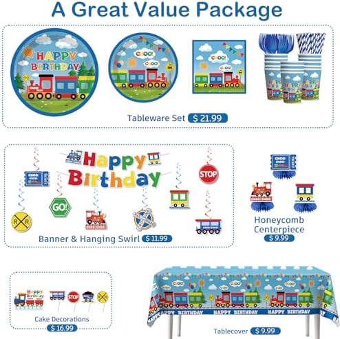 Xynic Train Birthday Decorations Plates and Napkins Set, Serve 50 Guests - Image 3