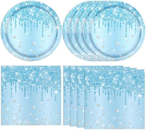 40Pcs Blue Birthday Decorations for Men Blue Paper Plates and Napkins for Boys Men Birthday Party Decorations Serve 20 Guests by Actoridae