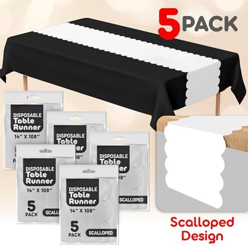 White Scallop Table Runner, Disposable Plastic, 5 Pack, 14x108in - Image 2