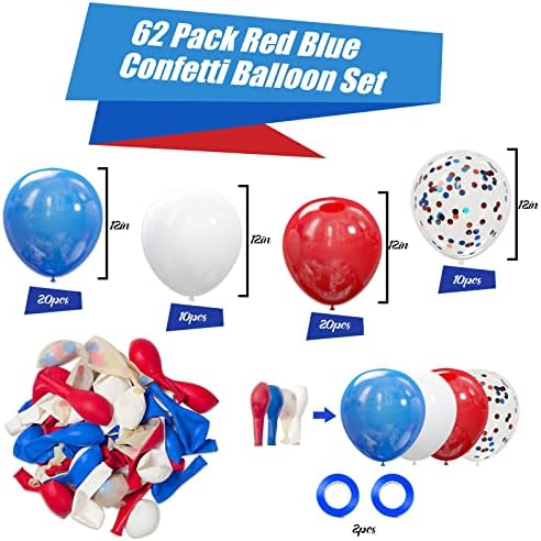 62Pcs Red White and Blue Balloons Kit - 12 Inches Red White Blue Confetti Party Balloons for 4th of July Independence Memorial Day Patriotic Party Decorations - Image 3