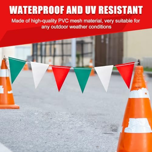 Safety Warning Pennant Banner Flags(GREEN+WHITE+RED,45PCS,105FT) - Image 7