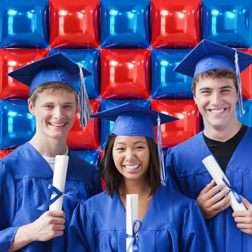 NISOCY 25PCS Red and Blue Square Foil Balloons Wall Backdrop - Image 6