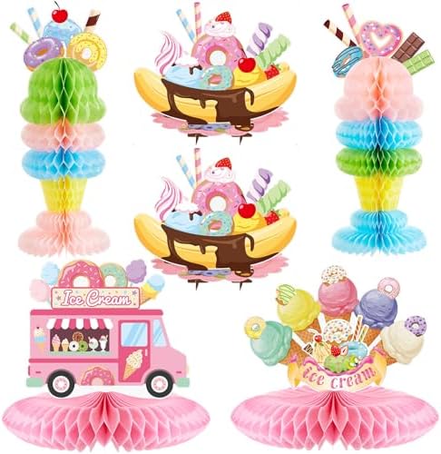 Outus 6 Pcs Ice Cream Party Table Decorations, Honeycomb Centerpieces by Outus