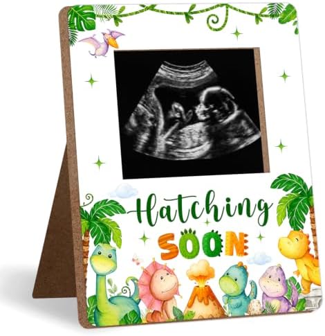 Dinosaur Baby Shower Decor Frame, Hatching SOON Baby Shower Party Supplies for Expecting Parents-to-Be Keepsake Gifts, Pregnancy Sonogram Frame Keepsake, Gender Reveal Presents by Unknown