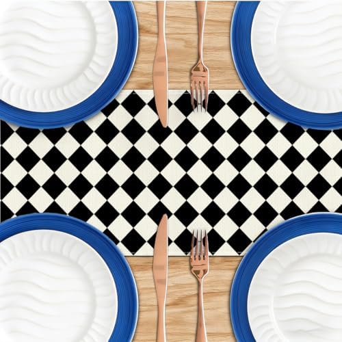 Black Beige Diamond Plaid Table Runner, Home Farmhouse Dining Halloween - Image 4