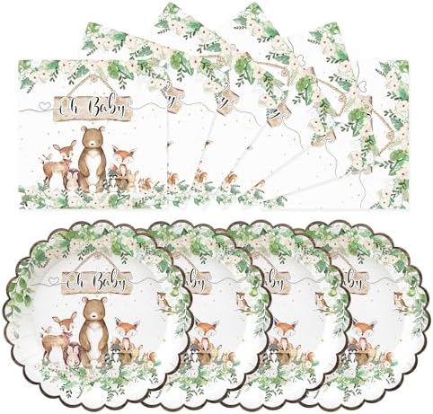 50 Pcs Woodland Baby Shower Plates and Napkins, 7 Inch Forest Animal Set by Unknown