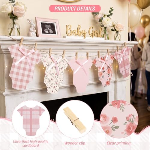 Frienda Its a Girl Baby Shower Banner Paper Bodysuit Garland with Clips - Image 5