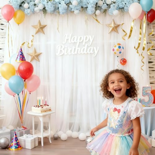 10ft X 10ft White Tulle Backdrop Curtain for Parites, Sheer Backdrop Curtains Fabric Drapes for Wedding Ceremony Arch Party Stage Decorations - Image 2