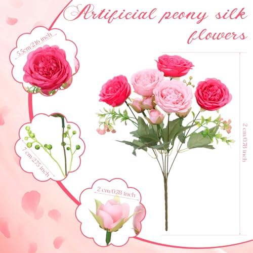 Geosar 8 Bundles Artificial Peonies Flowers,Pink, Orange - Image 2