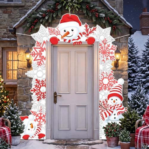 Peryiter 3 Pcs Christmas Door Decorations Snowflake Snowman Porch Banner by Peryiter