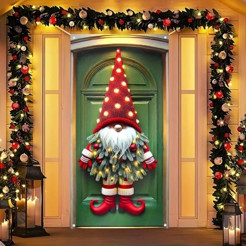 BlissYard Christmas Door Cover Gnome 35x71 Inch Polyester by BlissYard