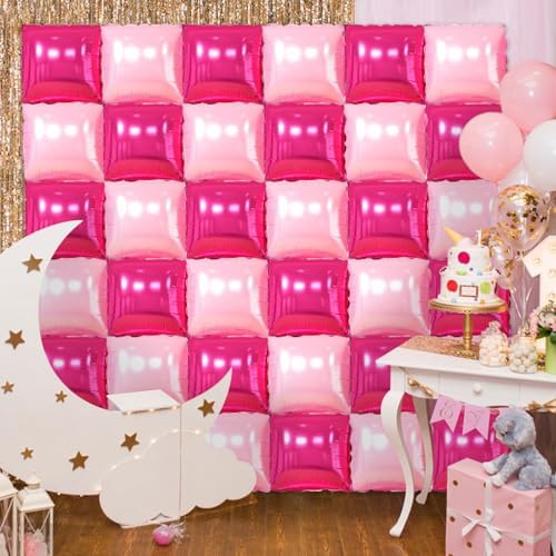 36 Pcs Hot Pink Double Sided Square Foil Balloon Wall Backdrop Metallic Pink Balloons Backdrop Tunnel Arch Kit Mylar Square Balloons for Bachelorette Engagement Wedding Birthday Party Decorations - Image 2