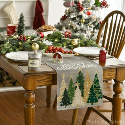 Artoid Mode Grey Xmas Trees Table Runner Home Party Decor 13x72 Inch - Image 2