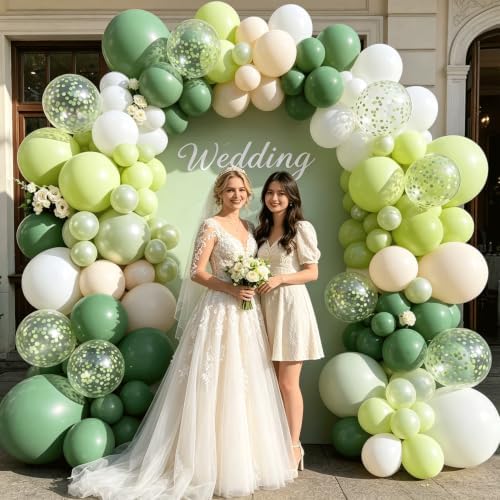 Blocesa Pearl Green White Balloons Arch Kit Double Stuffed, Party Decor. - Image 4