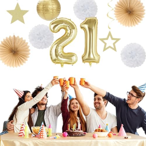 Gold White 21st Womens Happy Birthday Party Decorations Hugmoon - Image 6