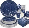 200pcs Blue and Silver Party Deorations Birthday Plates Disposable-Serve 50 Guests,Navy Blue Plates and Napkins Party Supplies for Wedding Anniversary Retirement Graduation Decorations by Gudvilla