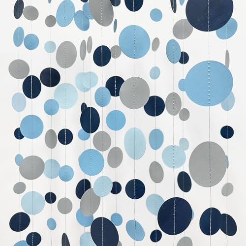 Dusty Blue Party Decorations Navy Blue Circle Dots Garland Gray Blue Hanging Paper Polka Dot Streamer for Wedding Shower Engagement Bridal Shower Birthday Graduation Nautical Themed Party Supplies by pinkblume