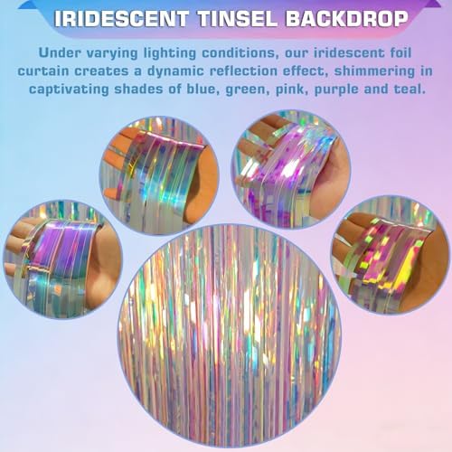 Iridescent Tinsel Backdrop with Extra Tape, Melsan 3.28 x 8ft for Birthday - Image 3