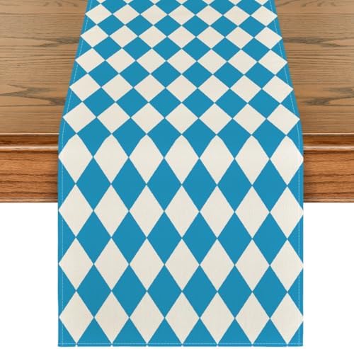 Artoid Mode Diamond Plaid Blue Bavarian Flag Oktoberfest Table Runner, for German Party Kitchen Dining Table Decoration for Home Party Decor 13x36 Inch by ArtoidMode
