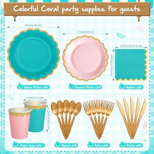 Mimorou 169 Pcs Tropical Coral Plates and Napkins Party Supplies for 24 - Image 3