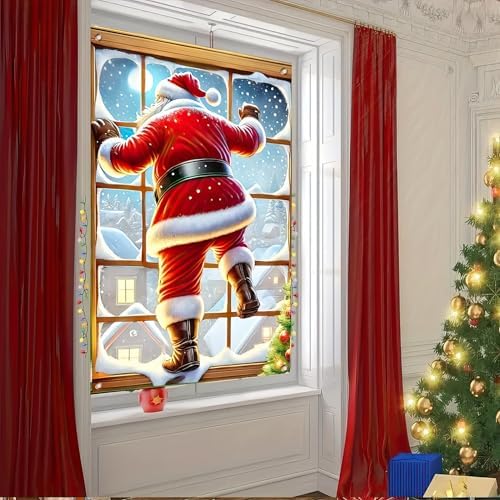 BlissYard Peeking Santa Claus Christmas Window Banner 31x47 - Image 4