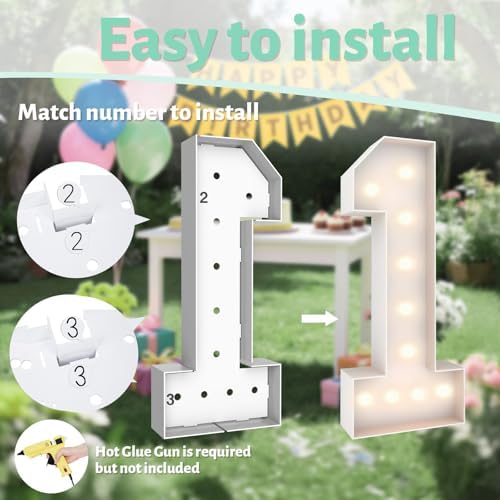 3FT Marquee Light Up Number 1, 10 bulbs with Water Bag, Pre-cut for Party - Image 4