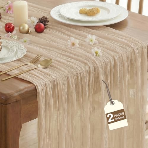 2 Pack Nude Cheesecloth Table Runner for Fall Birthday Party Home Decor by IVAPUPU