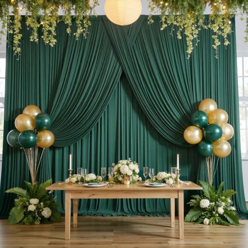 50ftx10ft Wrinkle Free Hunter Green Backdrop Curtains for Party Background, 10 Panels Silky Fabric Green Photo Backdrop Drapes Back Drop Cloth for Wedding Birthday Photography Baby Shower Decor - Image 5