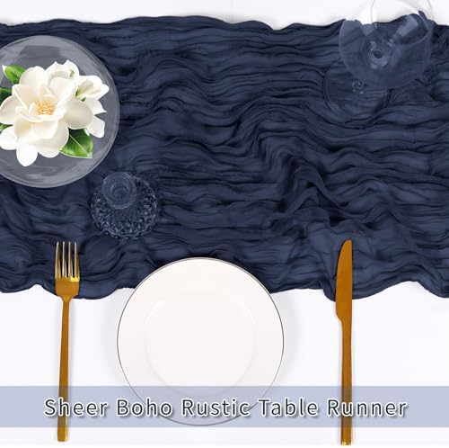 3 Pack Navy Blue Cheesecloth Table Runner, 17 x 108 inch, Semi Sheer Boho Cheese Cloth Fabric Table Runner Bulk for Wedding , Birthday, Party, Holiday, Home Decor (Navy Blue) - Image 5